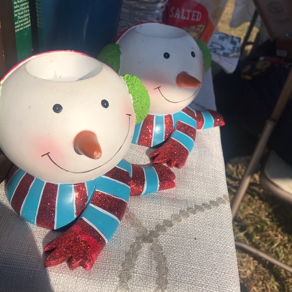 Two Snow Men Candle Holders - Picture 1 of 2